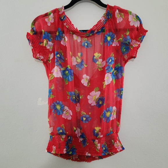 Hollister Red Floral Sheer Blouse - Picture 2 of 6